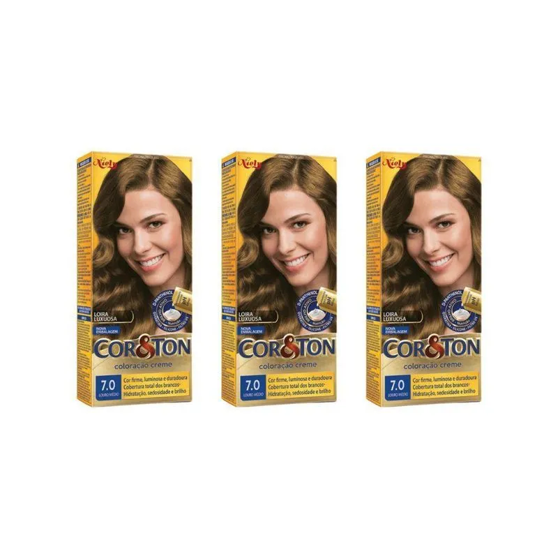 Coloraçao Cor&Ton 7.0 Louro Medio 50G-Kit C/3