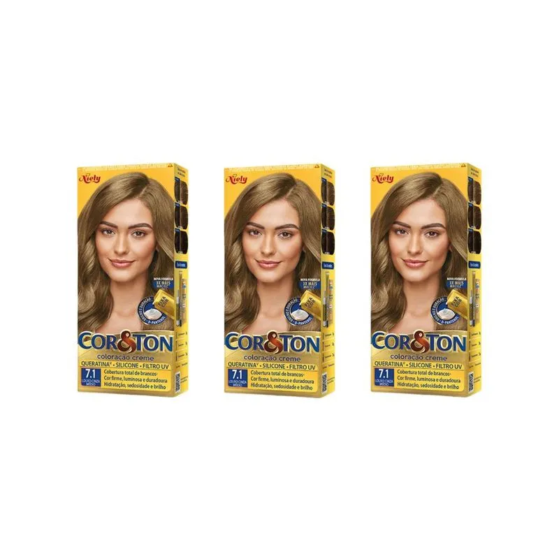 Coloraçao Cor&Ton 7.1 Louro Cinza Medio 50g-Kit C/3