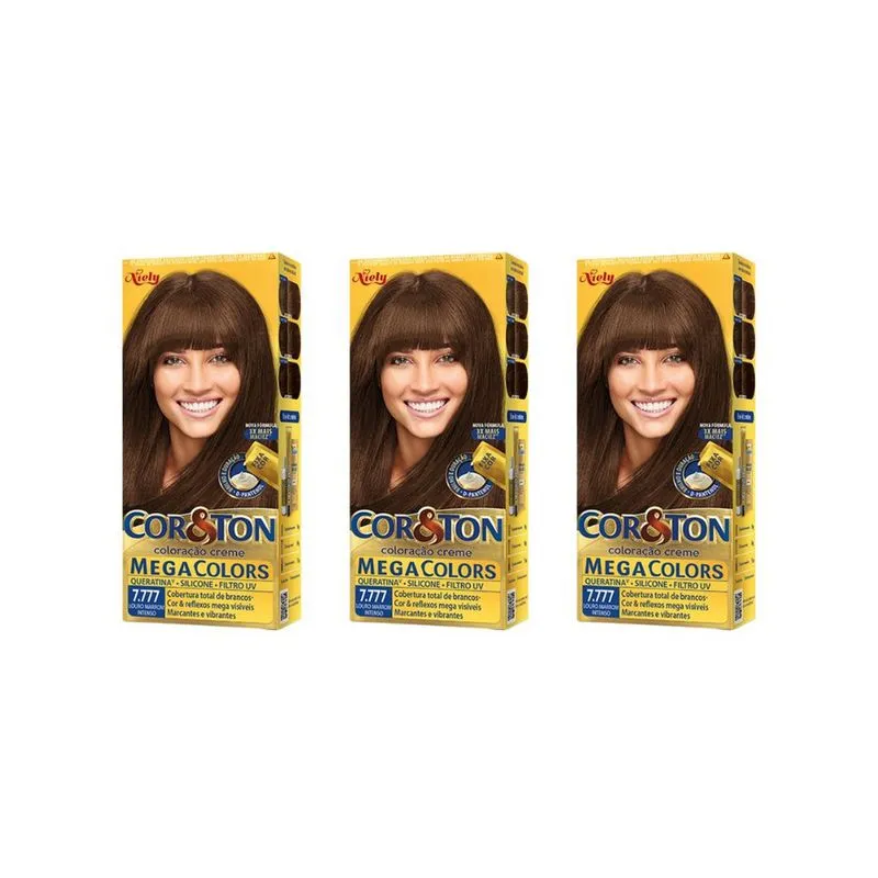 Coloraçao Cor&Ton 7.777 Louro Marrom Intenso 50g-Kit C/3