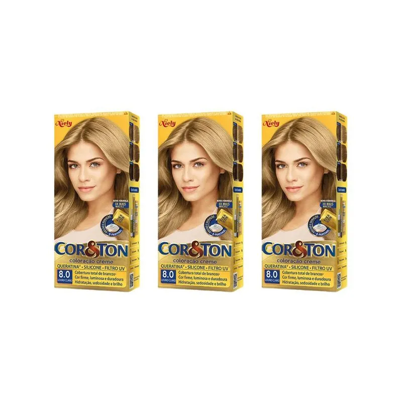 Coloraçao Cor&Ton 8.0 Louro Claro 50g-Kit C/3