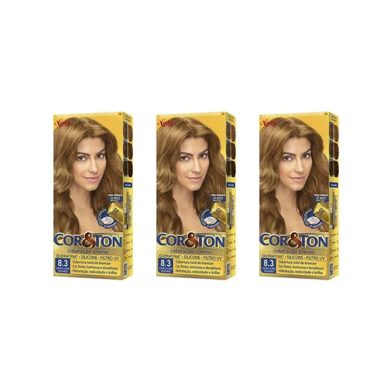 Coloraçao Cor&Ton 8.3 Louro Claro Dourado 50g-Kit C/3