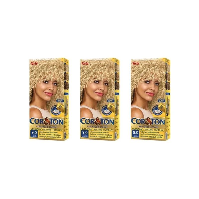 Coloraçao Cor&Ton 9.0 Louro Clarissimo 50g-Kit C/3