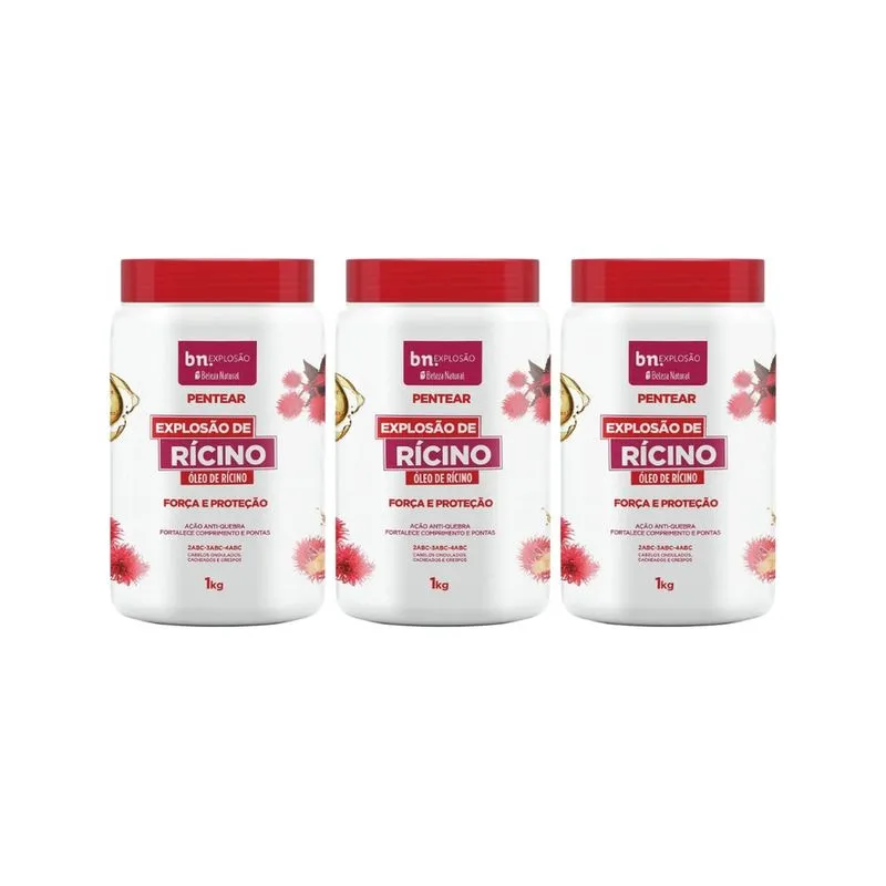 Creme Para Pentear Beleza Natural 1kg Explosao Ricino-3un