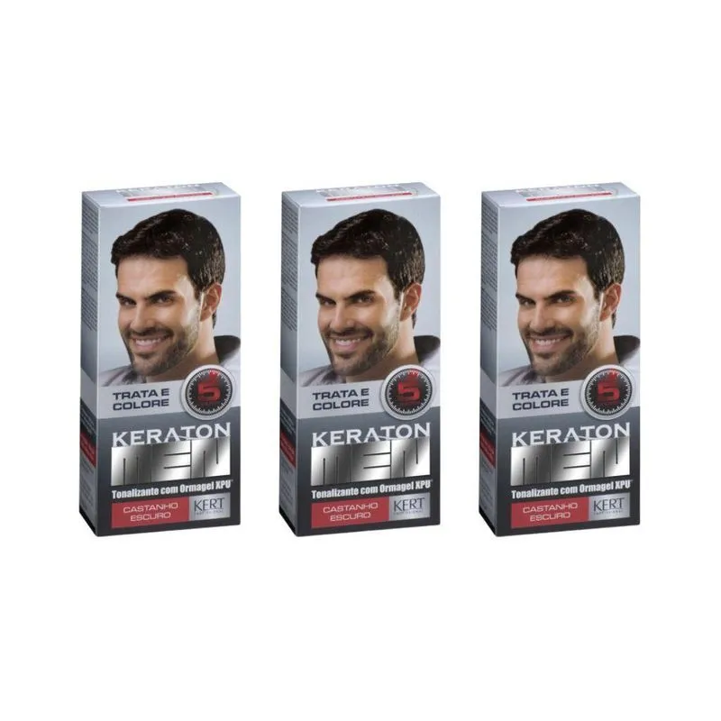 Coloraçao Keraton Men Castanho Escuro - Kit C/3Un