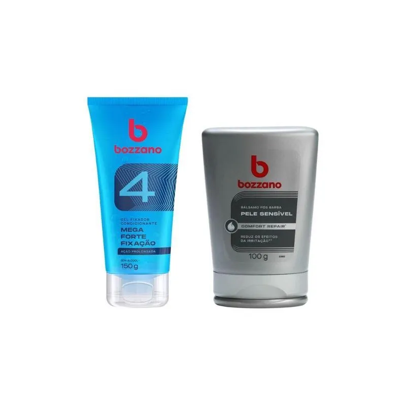 Kit Bozzano Gel Fixador Mega Forte + Gel Pos Barba Pele Sens
