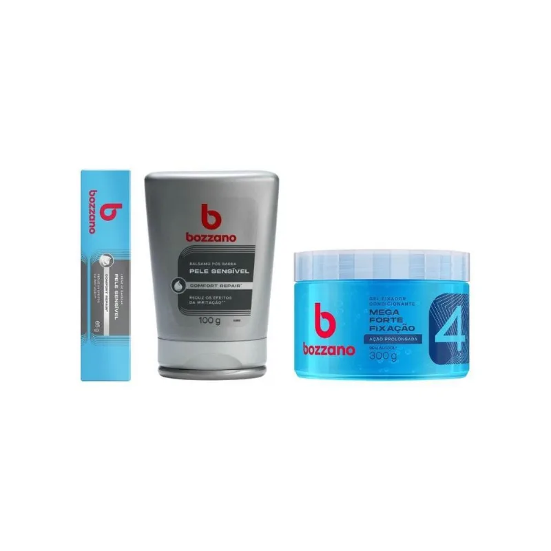 Kit Bozzano Sensivel Cr+gel Barbear+gel Fixador Azul
