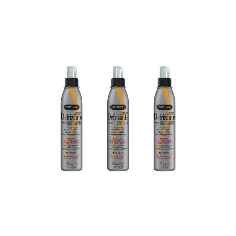 Defrizante Soft Hair 140ml Spray Queratina - Kit Com 3un