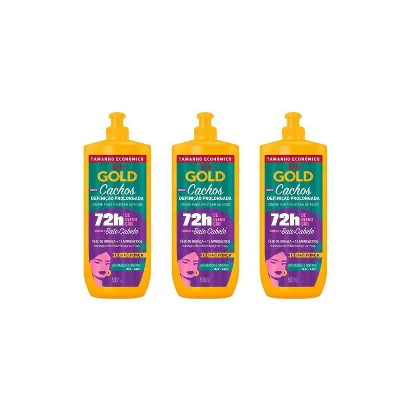Creme Para Pentear Niely Gold 500Ml Cachos-Kit C/3Un