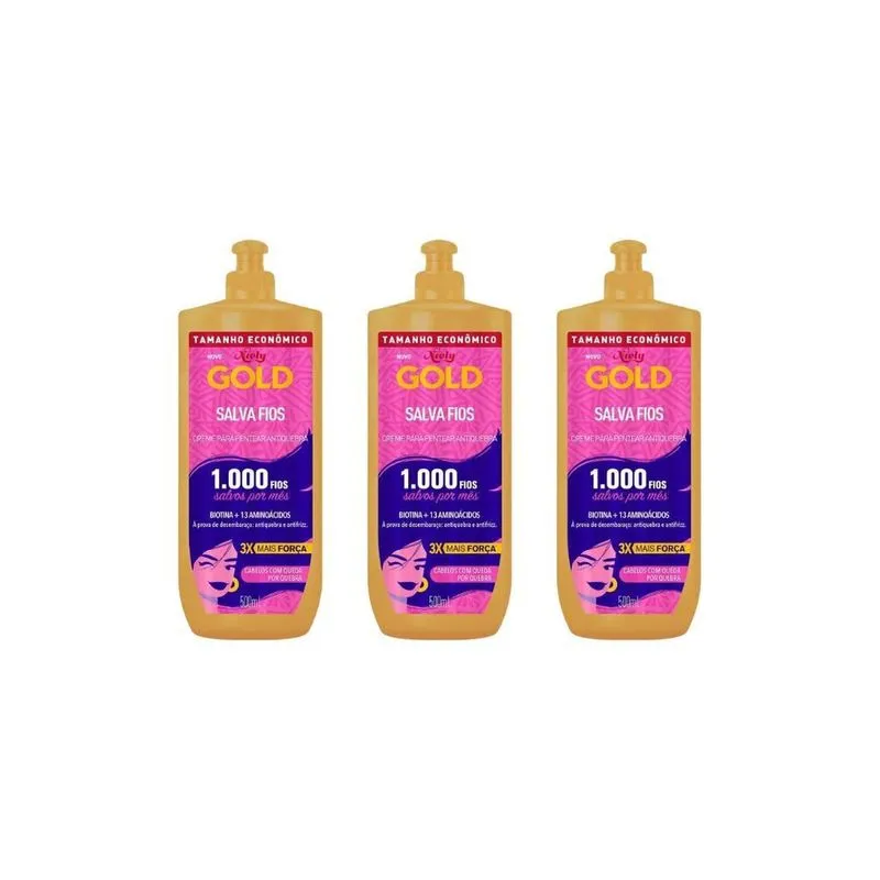 Creme Para Pentear Niely Gold 500Ml Salva Fios-Kit C/3Un