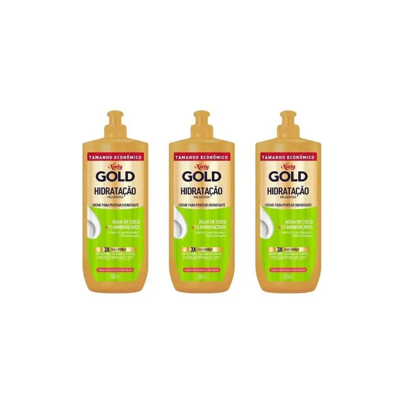 Creme Para Pentear Niely Gold 500Ml Hidrataçao-Kit C/3Un