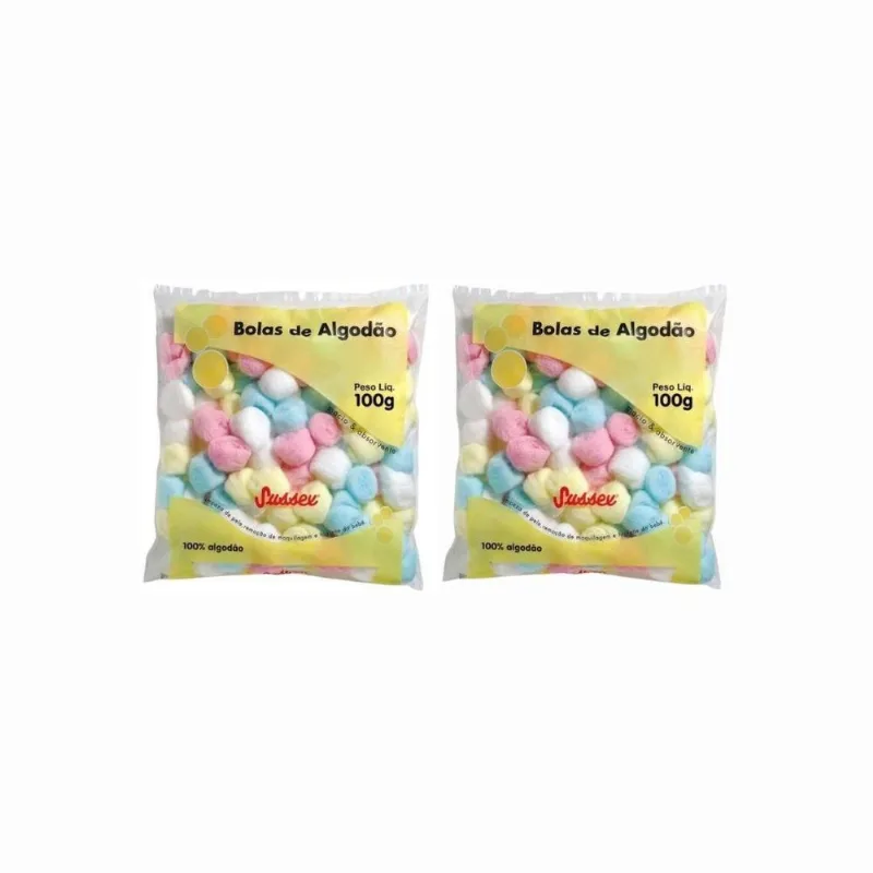 Algodao Sussex 100g Bolas Coloridas - Kit Com 2un