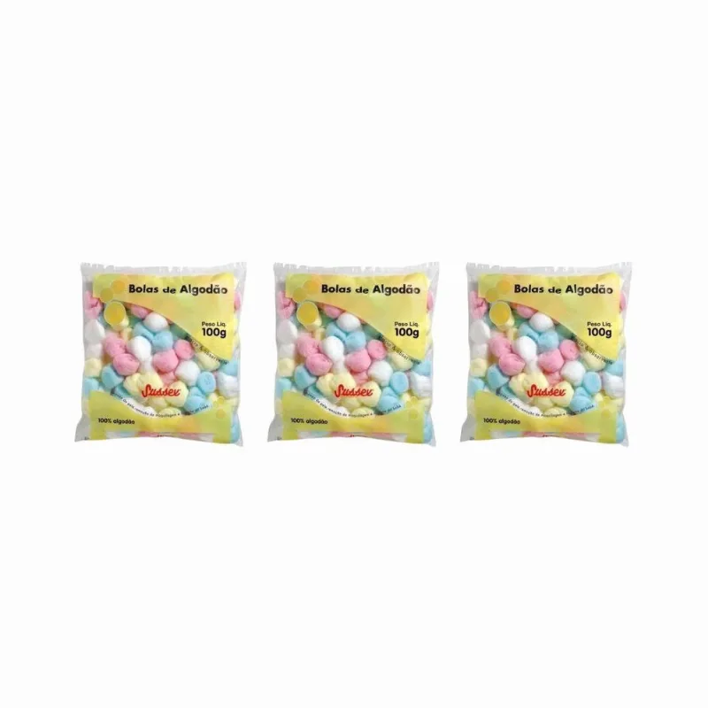 Algodao Sussex 100g Bolas Coloridas - Kit Com 3un