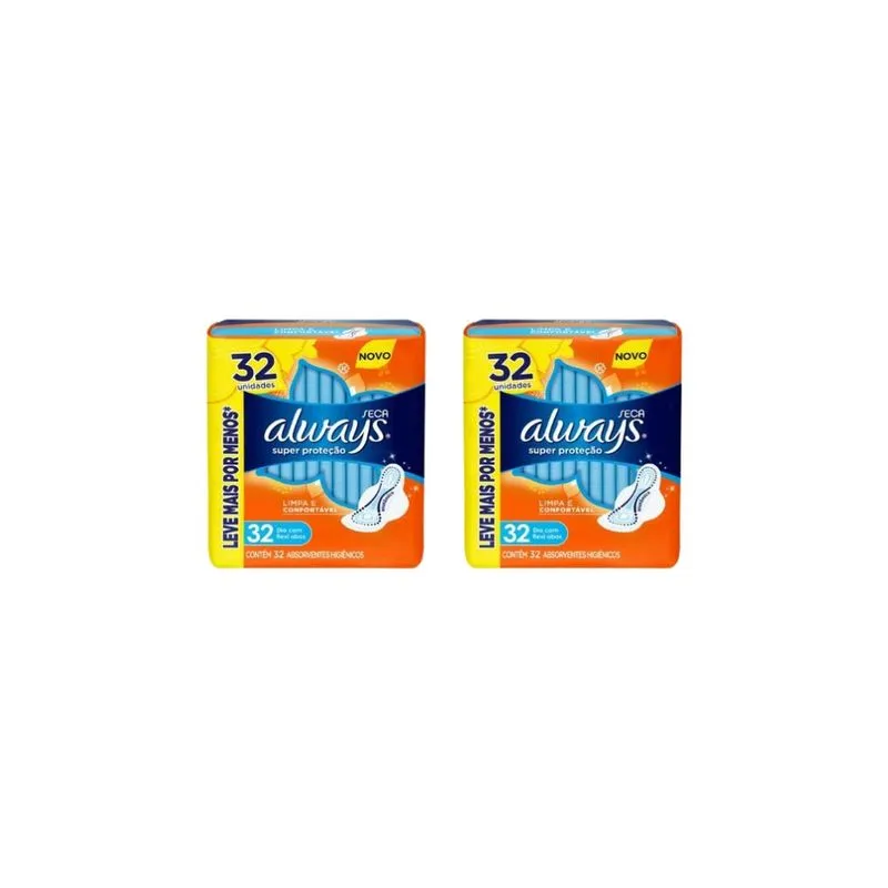 Absorvente Always Basico Com 32 Seca Com Abas - Kit c/ 2un