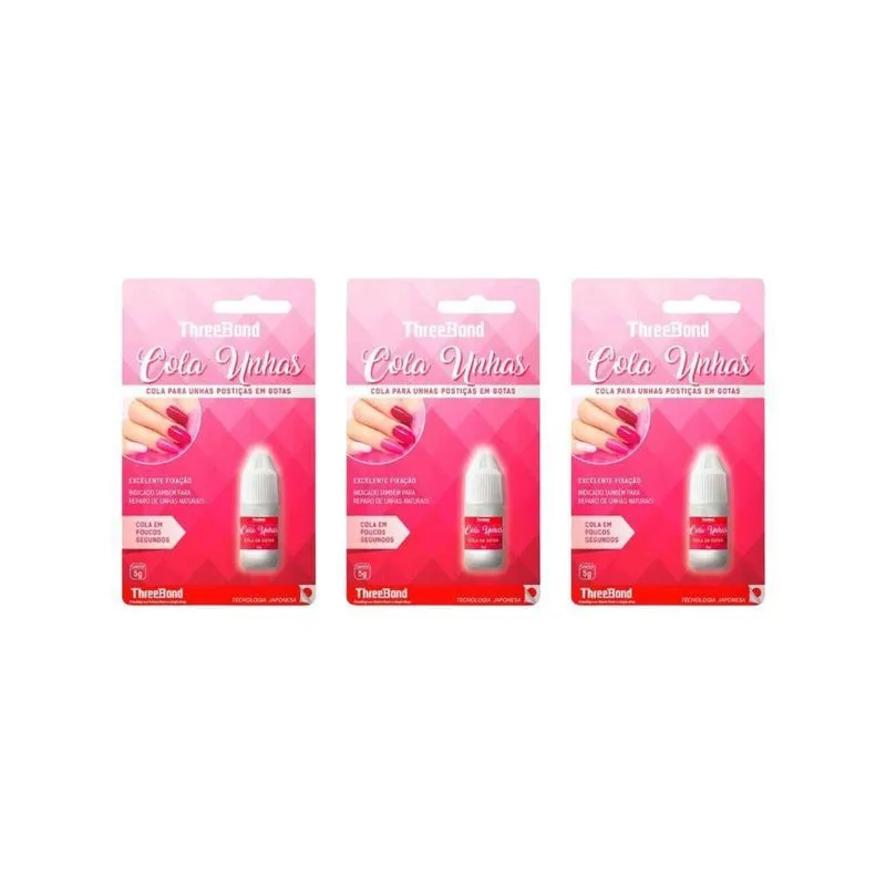 Cola Para Unhas Postiças Three Bond 5G - Kit Com 3Un