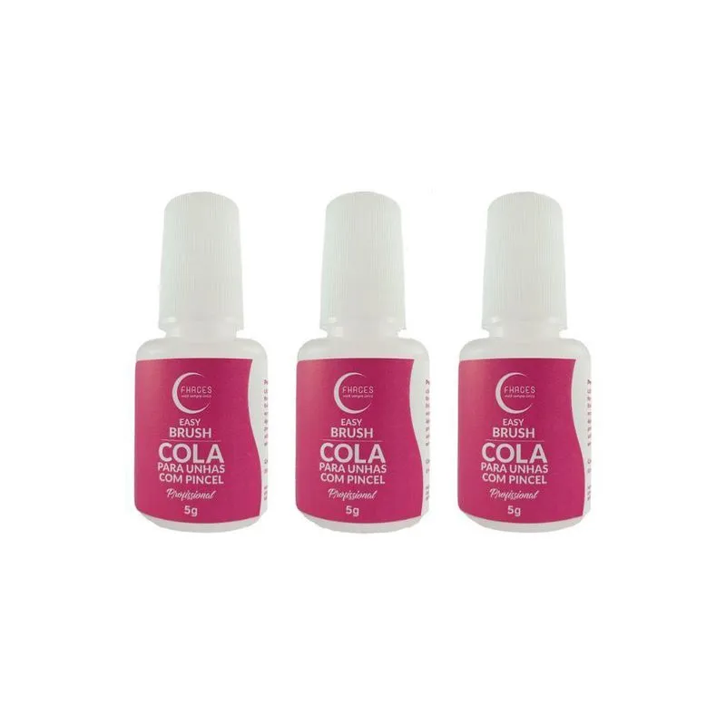 Cola Para Unhas Postiças Fhaces 5G Com Pincel - Kit Com 3Un