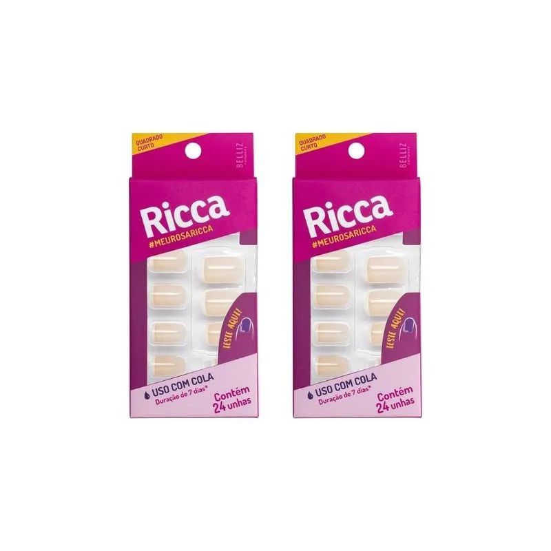 Unhas Postiças Ricca Com 24un Francesinha Nude-kit C/2un