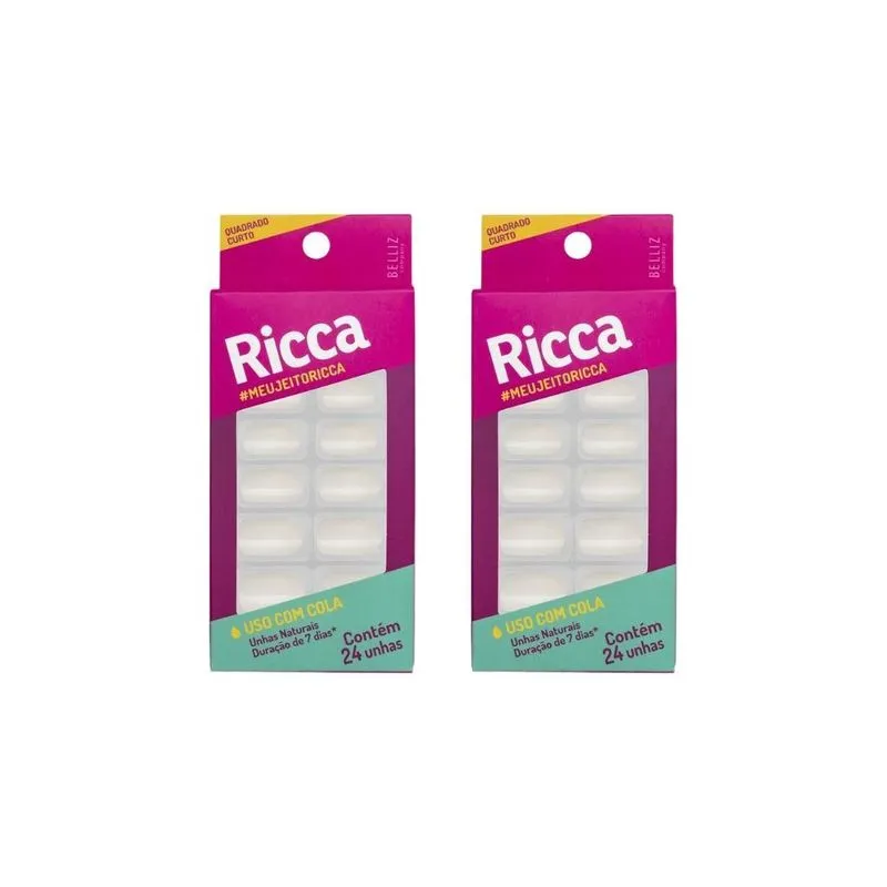 Unhas Postiças Ricca Natural Com 24un Quadrado Curto Nat-2un