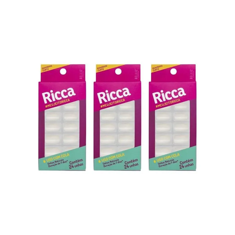 Unhas Postiças Ricca Natural Com 24un Quadrado Curto Nat-3un