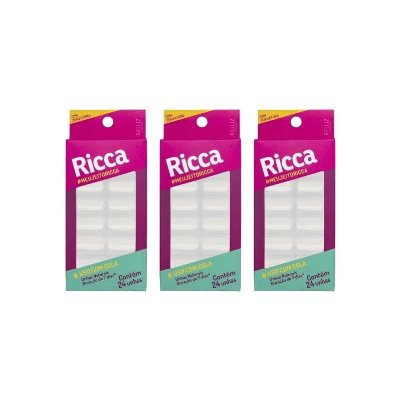 Unhas Postiças Ricca Natural Com 24un Quadrado Curvatura-3un