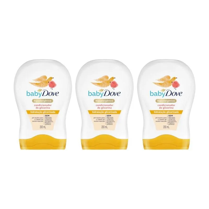Condicionador Dove Baby 200ml Hidratante Glicerina - 3un