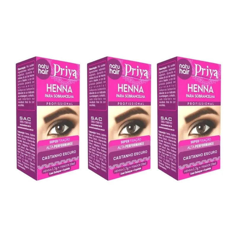 Henna Sobrancelhas Priya Natuhair 1,5g Castanho Escuro - 3un