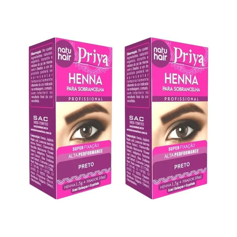 Henna Sobrancelhas Priya Natuhair 1,5g Preto - Kit Com 2un