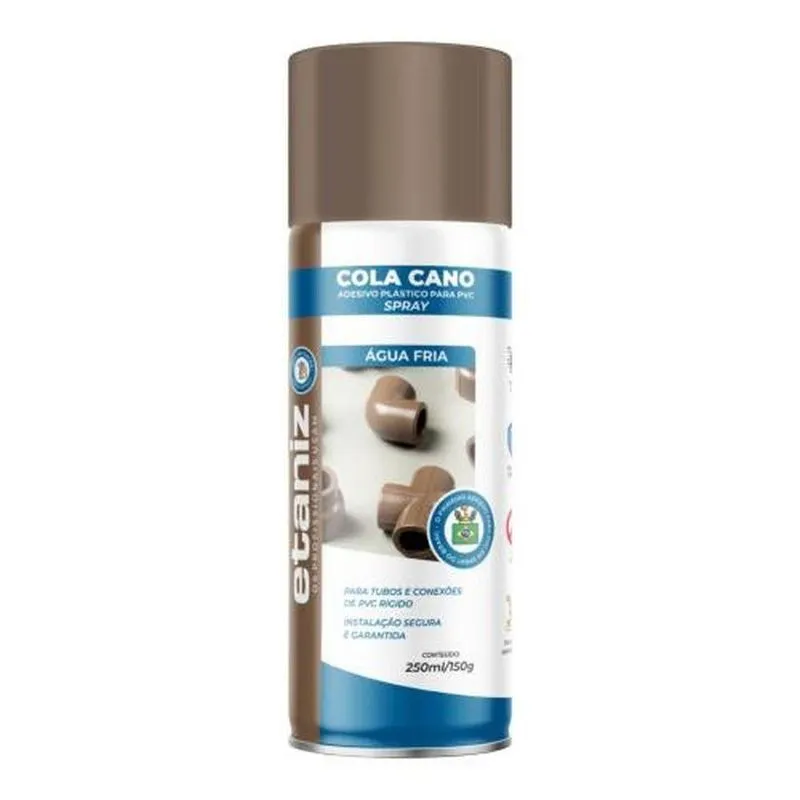 Spray Cola Para Pvc Água Fria 250ml Adesivo Para Tubos E Conexões Etaniz
