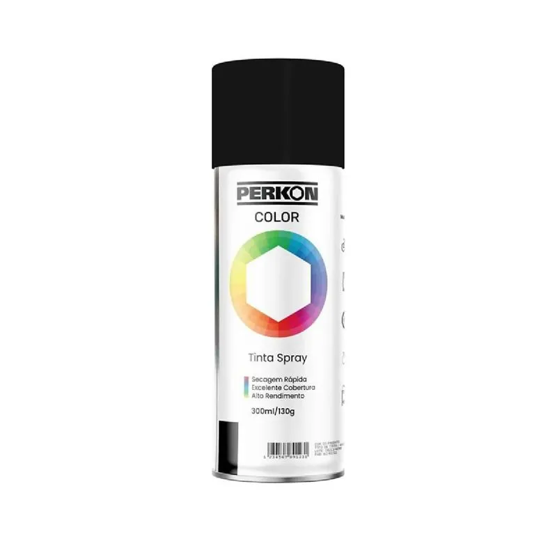 Tinta Spray Uso Geral 300ml Preto Brilhante Perkon