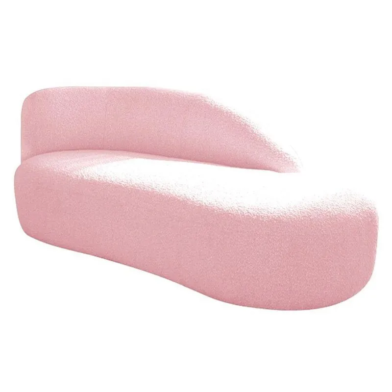 Divã Recamier Curvo Luna 185cm Lado Direito Suede - Adj Decor Cor Rosa Bebê