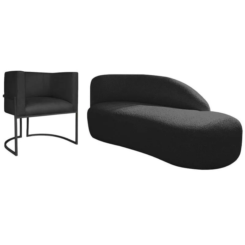 Kit Divã Luna 140cm Lado Direito E 01 Poltrona Base De Ferro Preto Suede Cor Preto