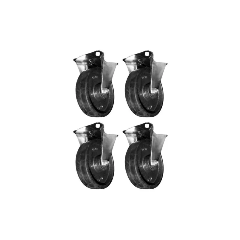 Kit 4 Rodinhas 152Mm Ferro Com Borracha 6'' Pol Placa Fixa