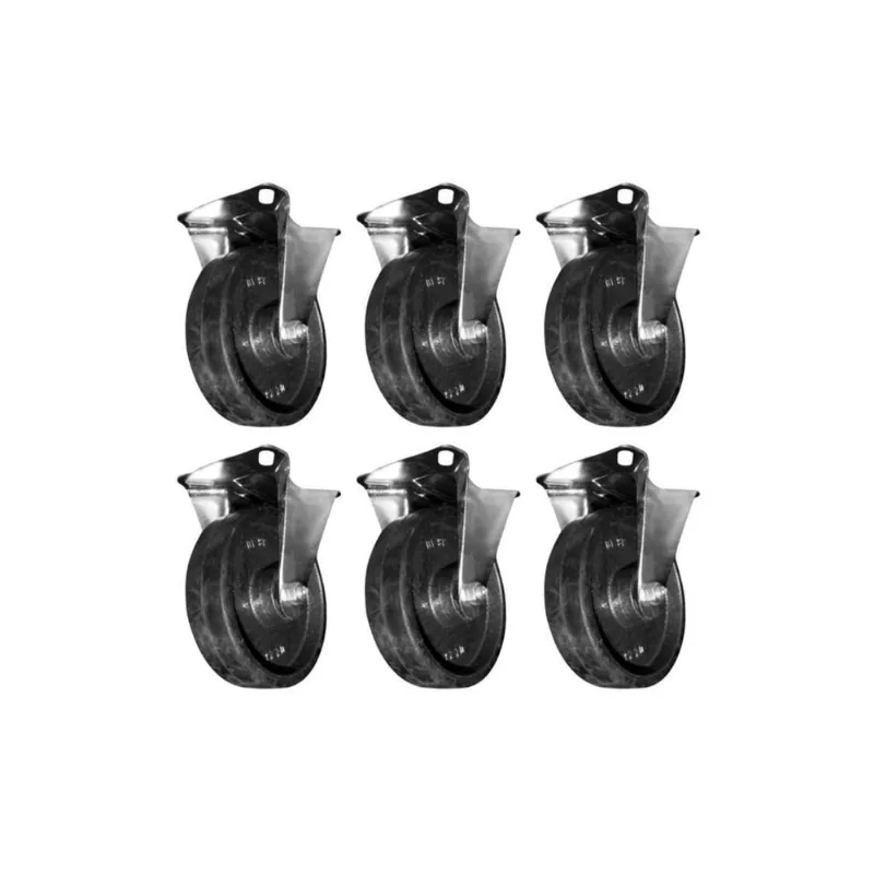Kit 6 Rodinhas 152Mm Ferro Com Borracha 6'' Pol Placa Fixa