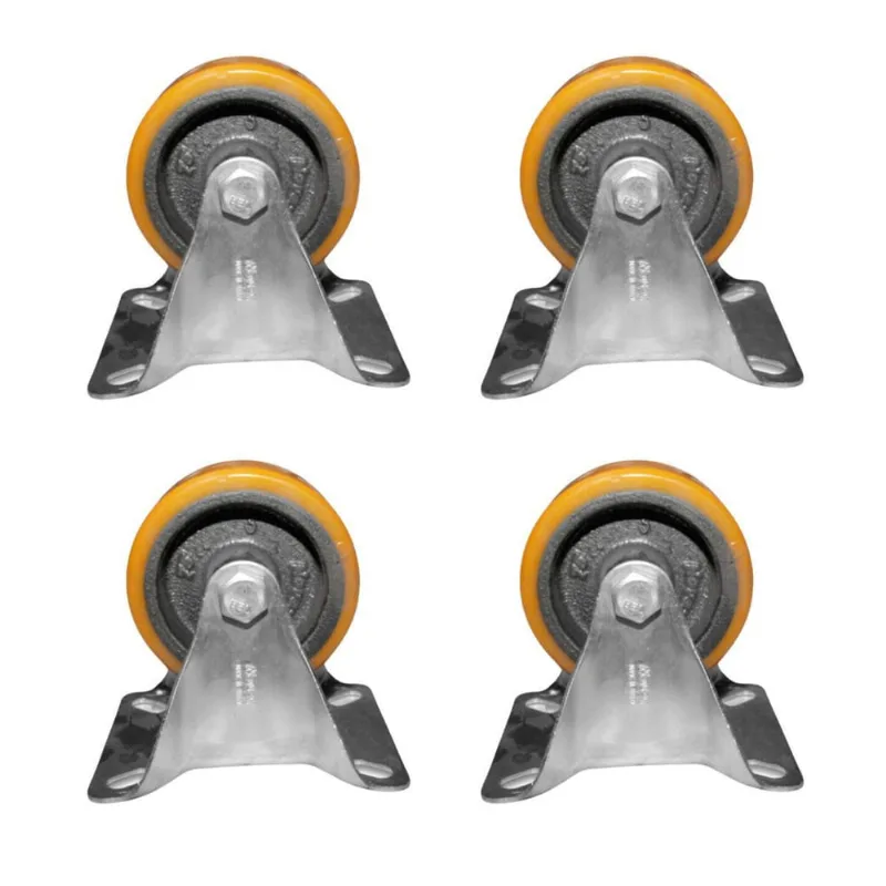 Kit 4 Rodinhas 75Mm Ferro Com Poliuretano 3'' Com Placa Fixa