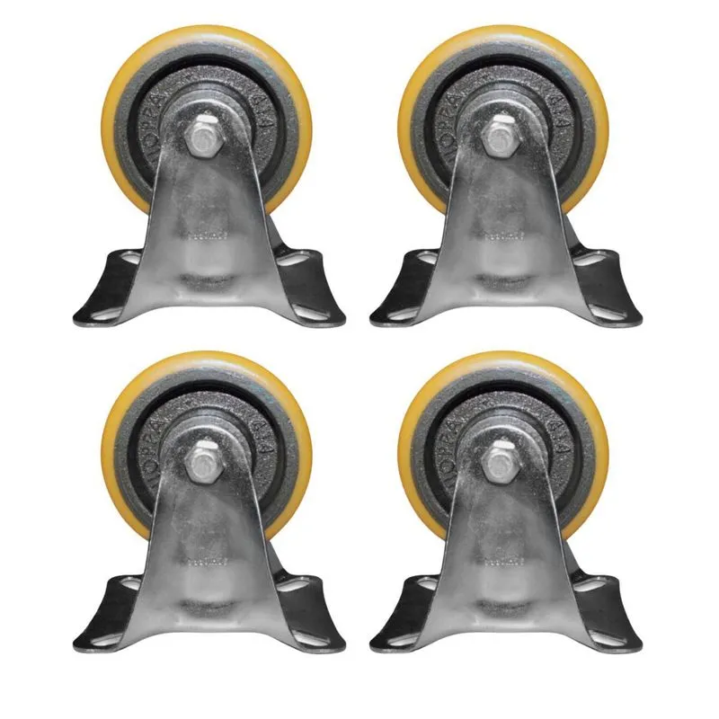Kit 4 Rodinhas 100mm Ferro Com Poliuretano 4'' Placa Fixa