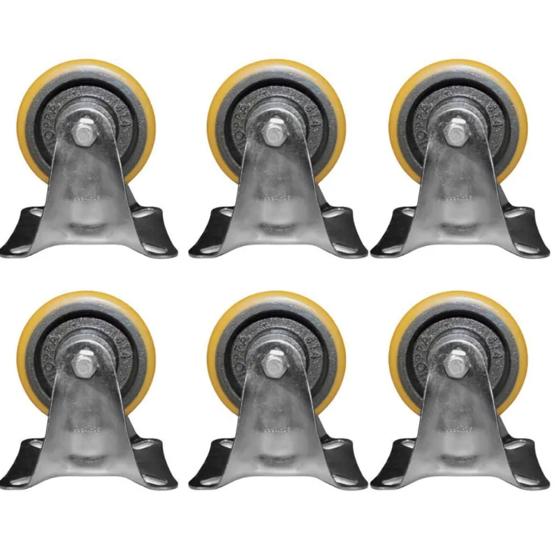 Kit 6 Rodinhas 100Mm Ferro Com Poliuretano 4'' Placa Fixa