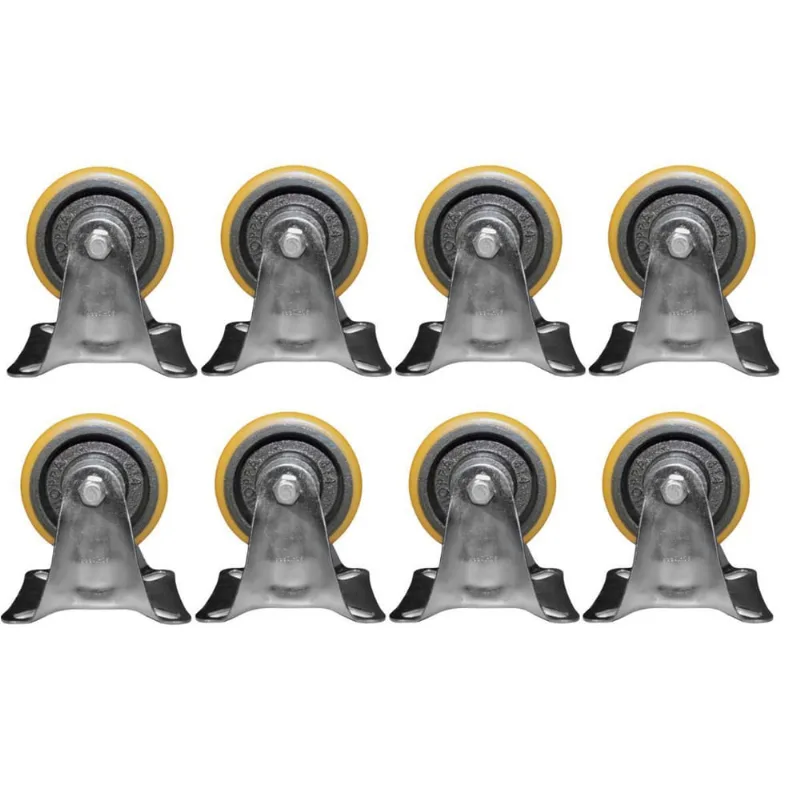 Kit 8 Rodinhas 100Mm Ferro Com Poliuretano 4'' Placa Fixa