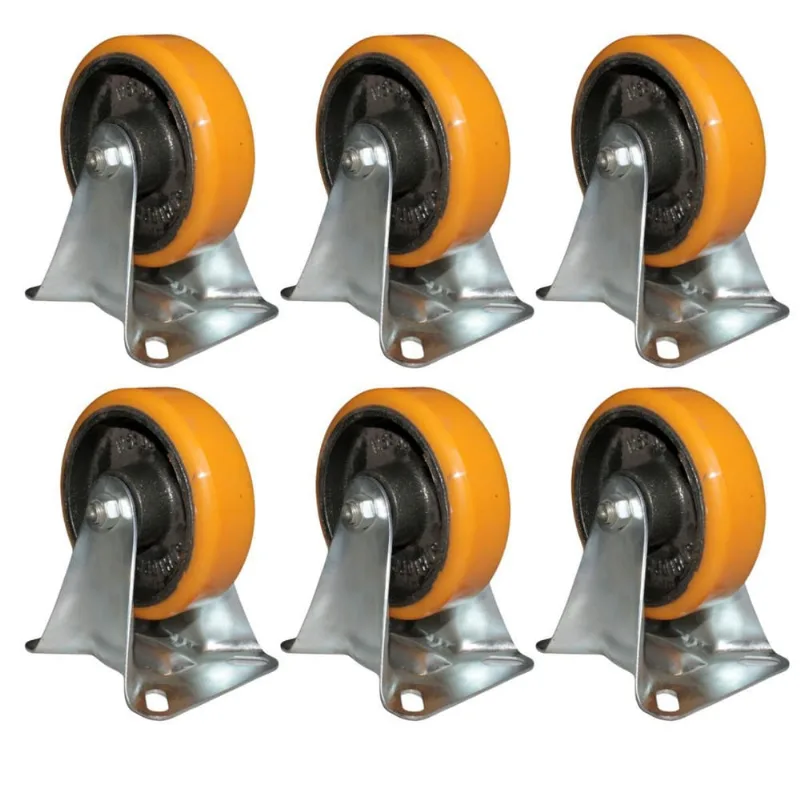 Kit 6 Rodinhas 127Mm Ferro Com Poliuretano 5'' Placa Fixa