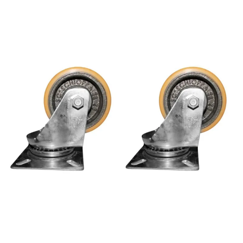 Kit 2 Rodas 100Mm Ferro/Poliuretano 4''/Placa Giratória