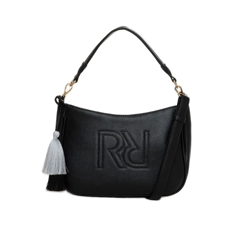 Bolsa Feminina Rafitthy Tiracolo Pequena com Logo e Adereço Preto - U