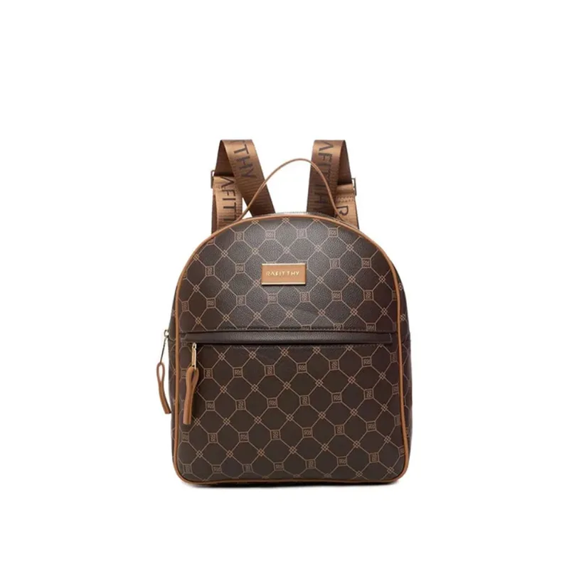 Mochila Feminina Rafitthy Média Monograma Marrom/Caramelo - U