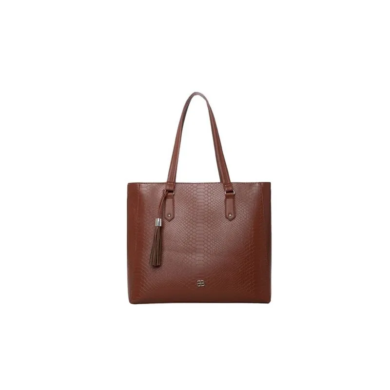 Bolsa Feminina Rafitthy Tote Bag Croco Marrom Milano