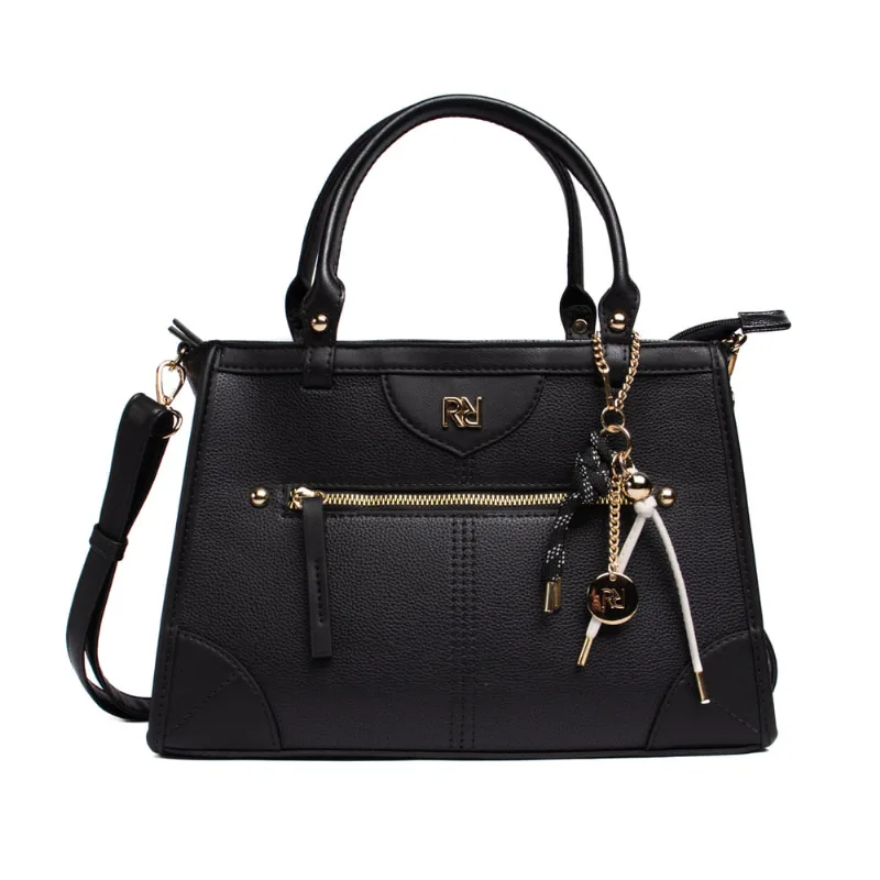 Bolsa Feminina Rafitthy Tote Zíper e Logo com Adereços Média Preta - U