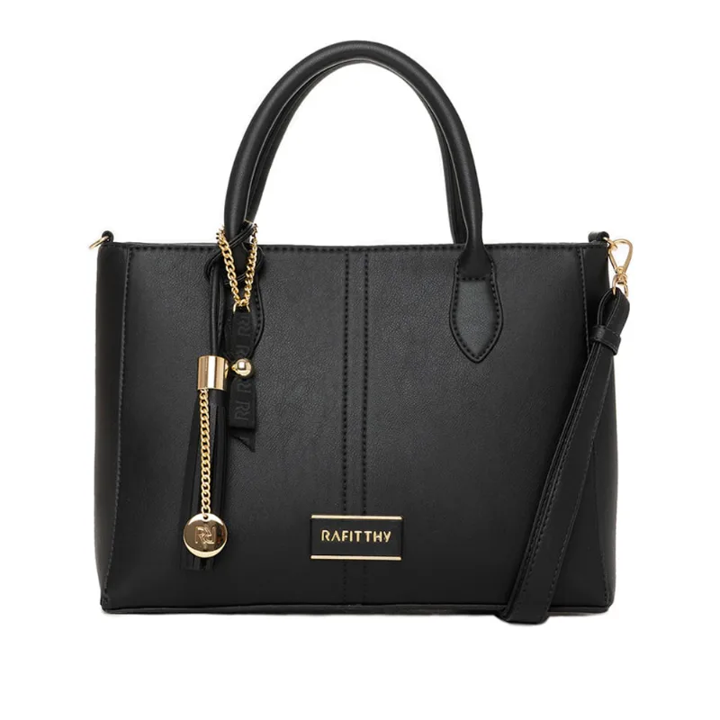Bolsa Feminina Rafitthy Tote Média Adereço com Tiras Preto - U