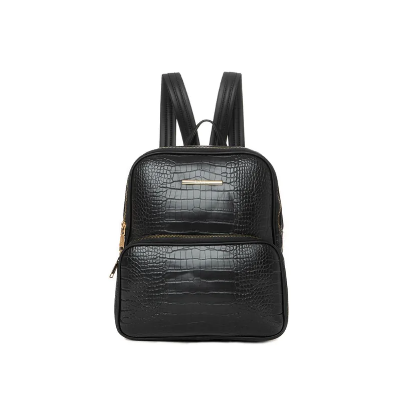 Mochila Feminina Rafitthy Média Croco Preto - U