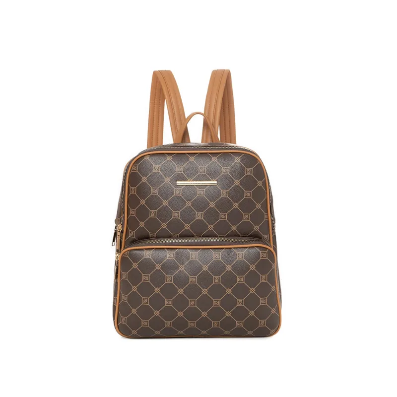 Mochila Feminina Rafitthy Média Monograma Marrom - U