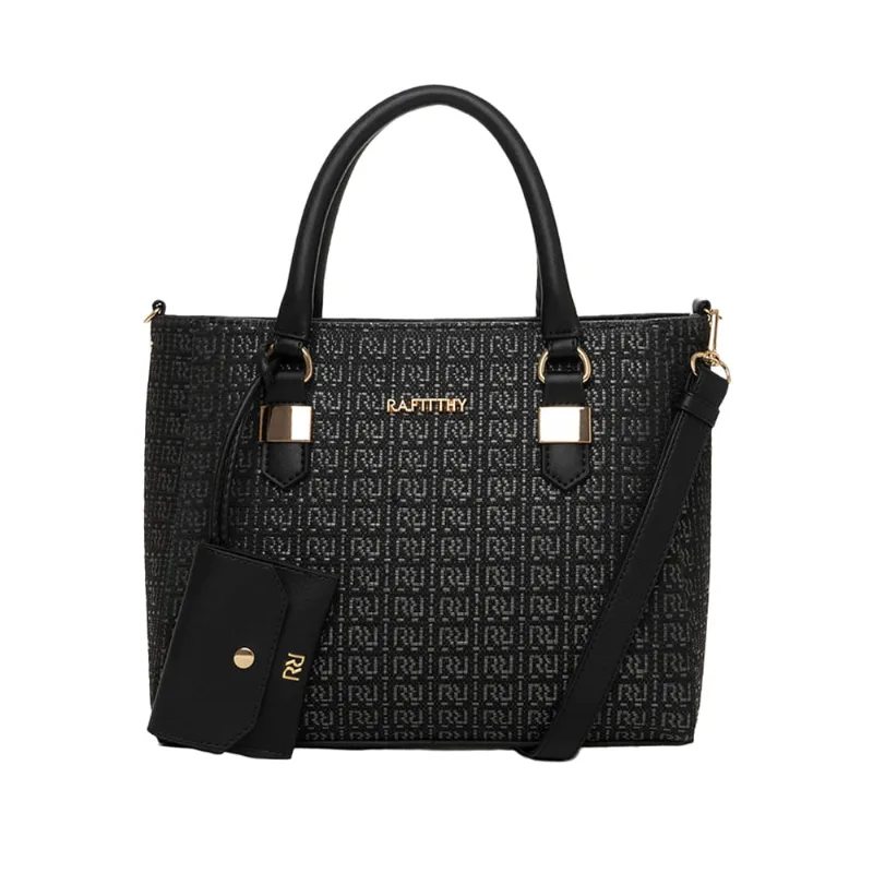 Bolsa Feminina Rafitthy Estampada Tote Texturizada Preto - U