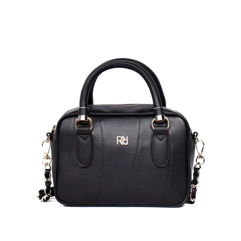 Bolsa Feminina Rafitthy Transversal Pequena com Costuras e Correntes Preto - U