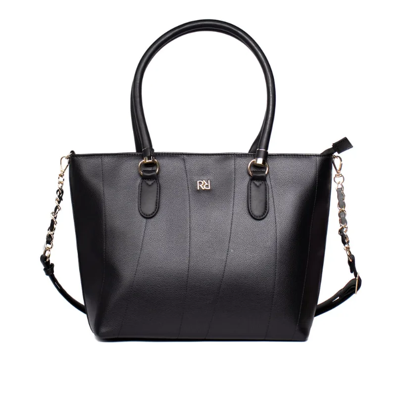 Bolsa Feminina Rafitthy Tiracolo Grande com Correntes e Costuras Preto - U