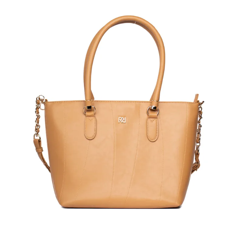 Bolsa Feminina Rafitthy Tiracolo Grande com Correntes e Costuras Caramelo - U