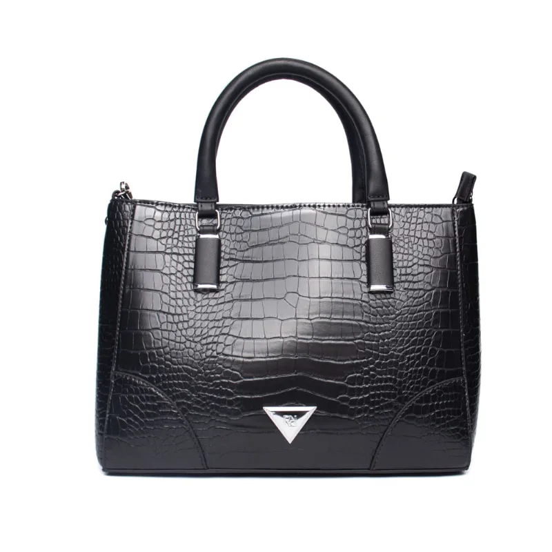 Bolsa Feminina Rafitthy Transversal Média Detalhe Croco Preto - U